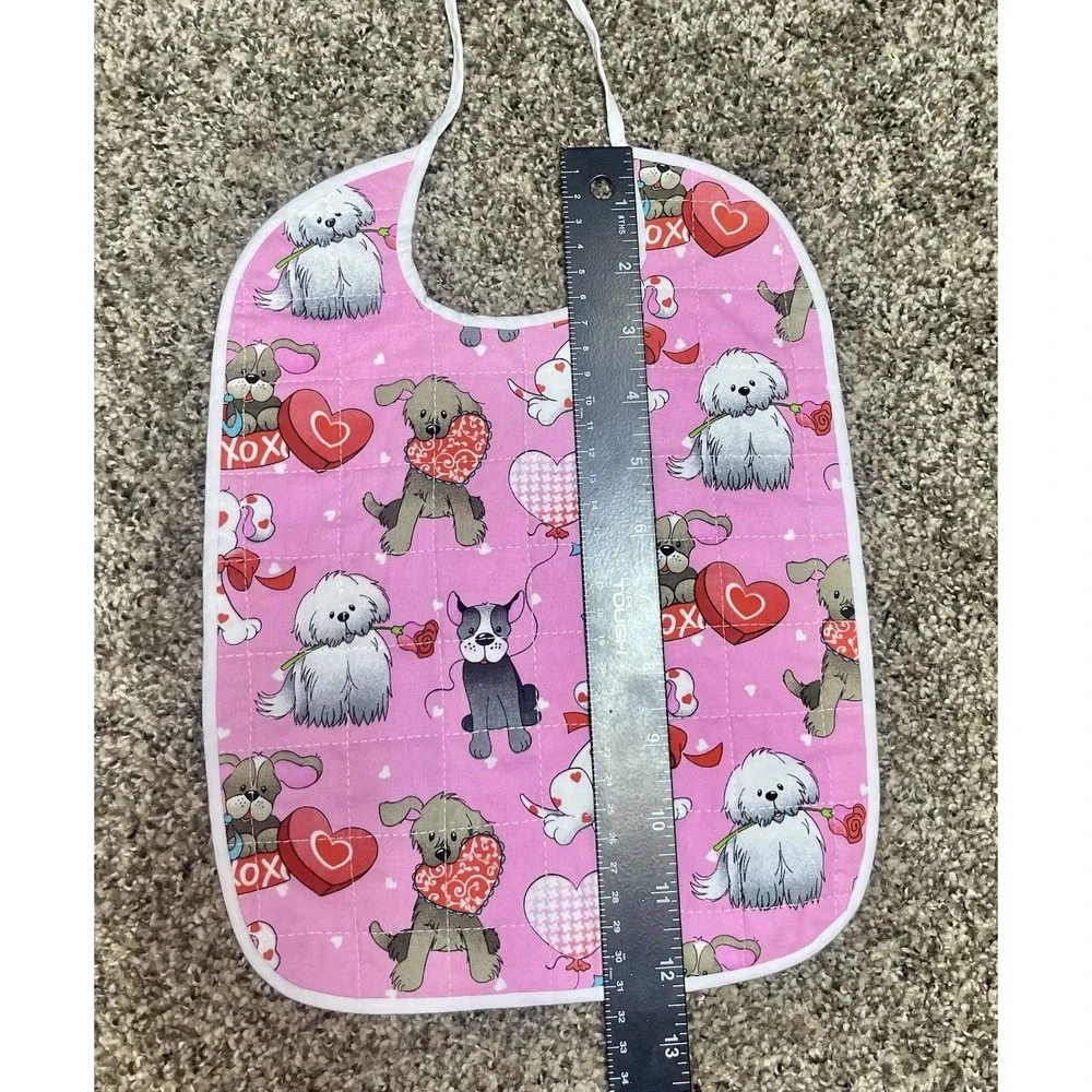 Lot Of 6 Quilted Handmade Valentine's Day Baby Bibs Large Size 12